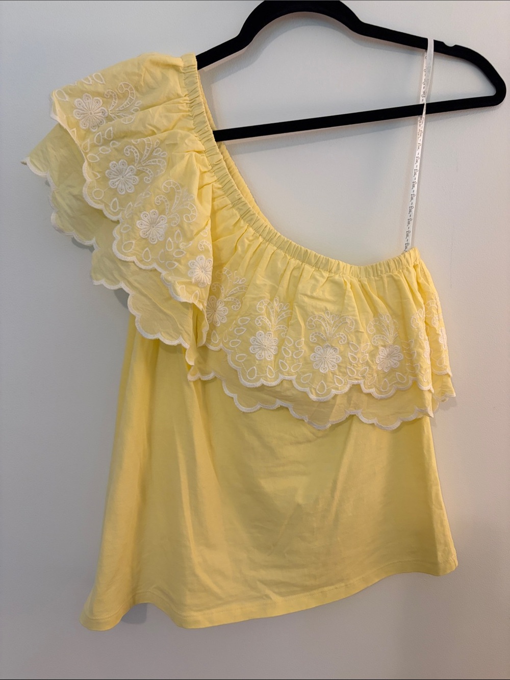 Lilly Pulitzer Yellow One-Shoulder Ruffle Top with White Embroidery